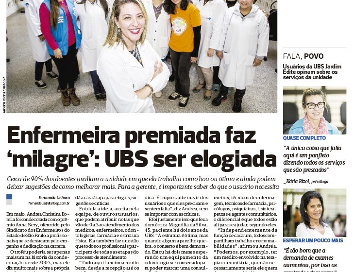  Enfermeira premiada faz ‘milagre’: UBS ser elogiada