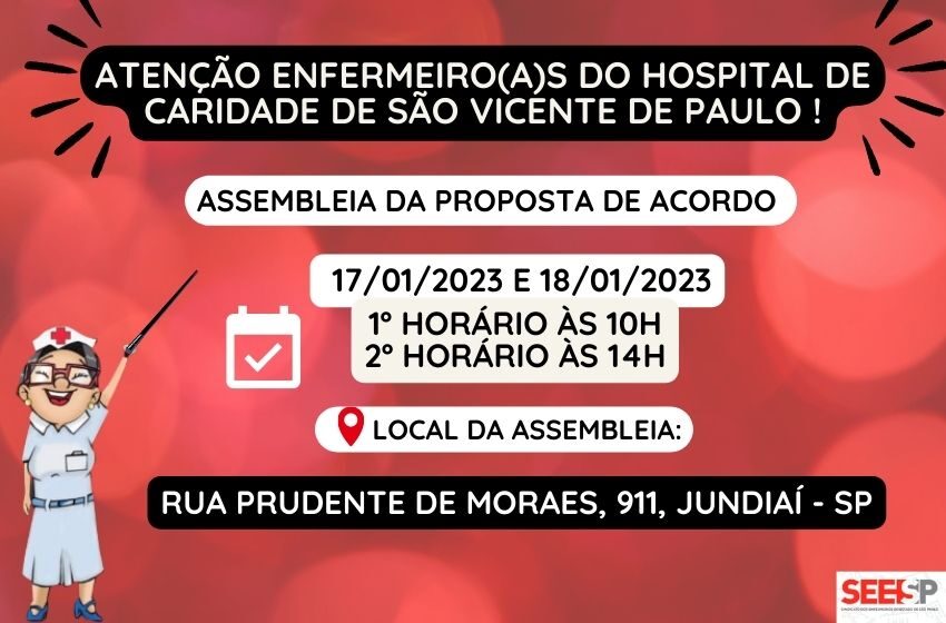  Assembleias com Enfermeiros do Hospital São Vicente de Paulo serão em janeiro